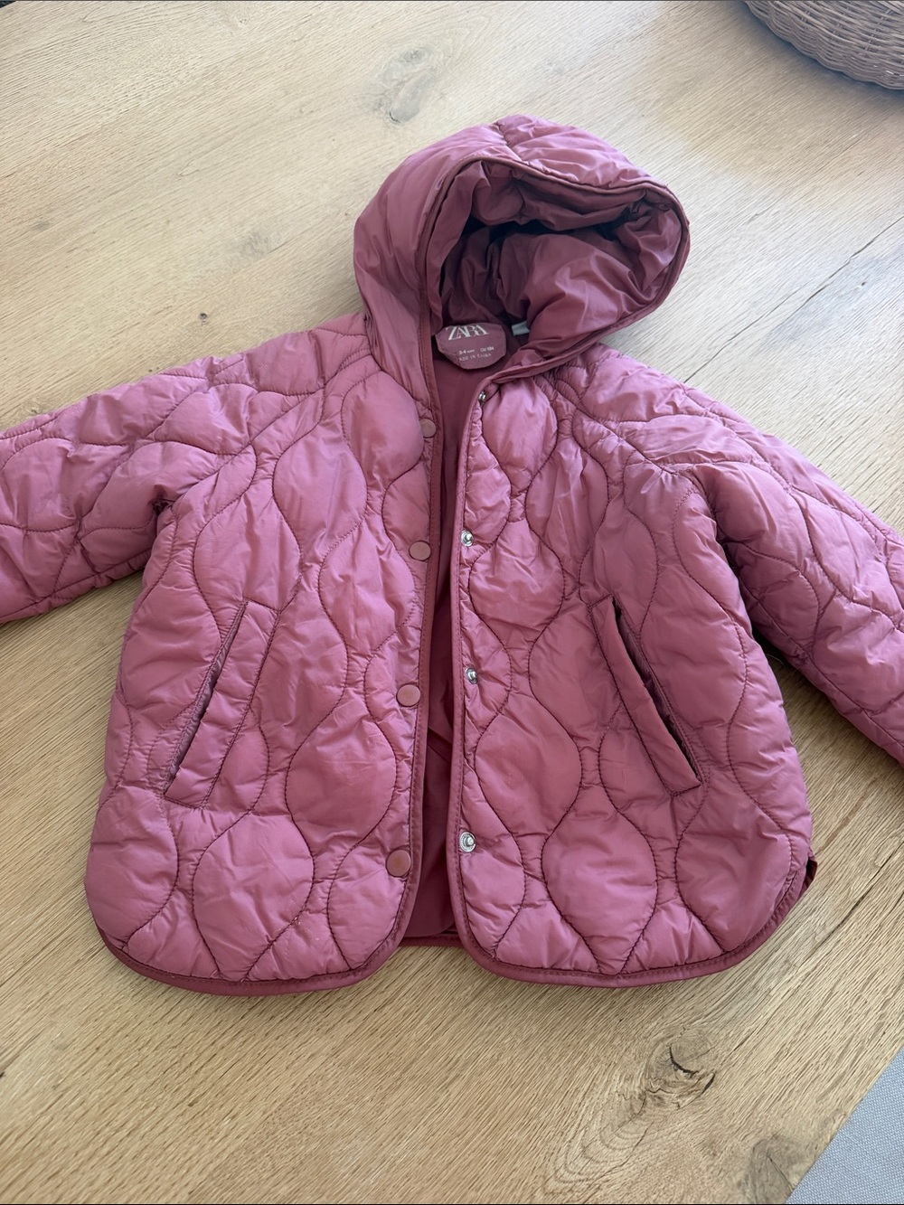 Zara Kids Rose Quilted Hooded Puffer Jacket